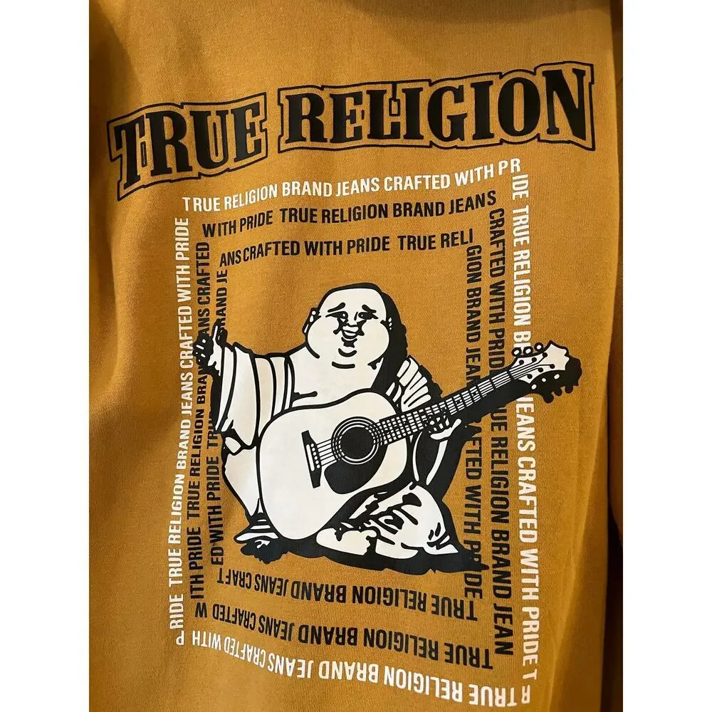 True Religion Full Zip Hoodie Jacket Men Medium Gold Luxury Streetwear Y2K 2000s